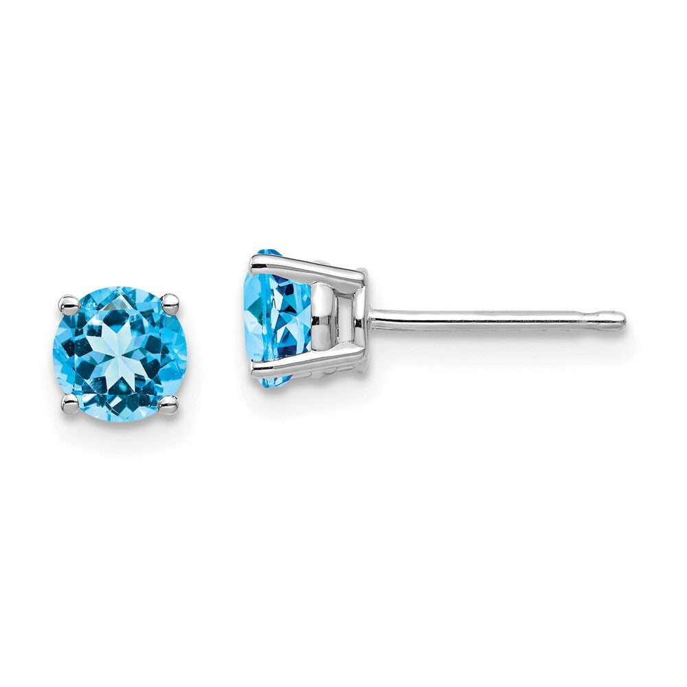 14k White Gold 5mm Blue Topaz Stud Earrings Gift for Women