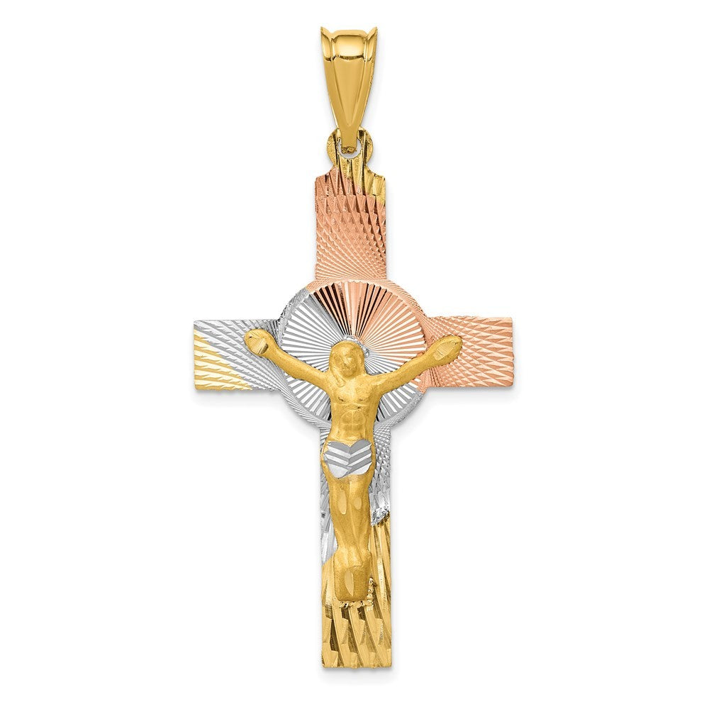 14k Yellow Gold Rose and White Rhodium Iona Crucifix Cross Pendant