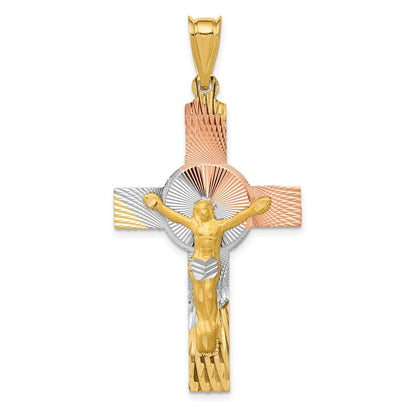 14k Yellow Gold Rose and White Rhodium Iona Crucifix Cross Pendant