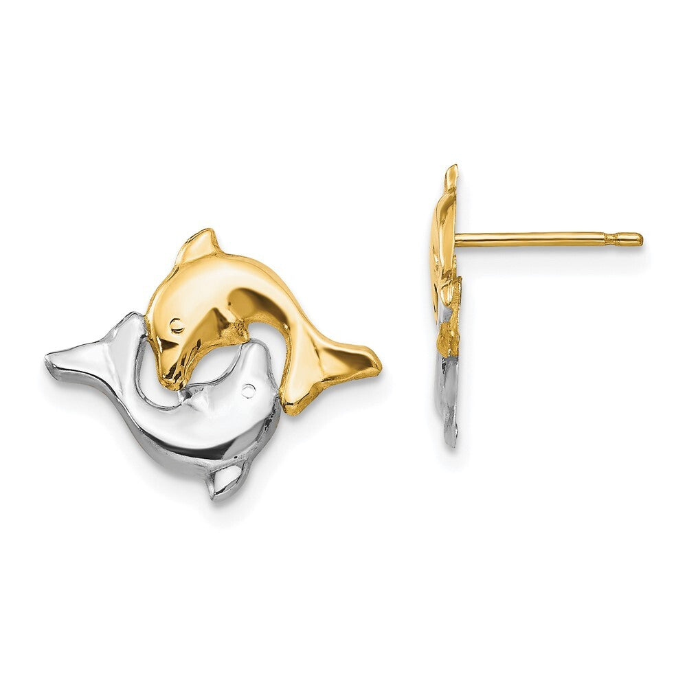 14k Yellow Gold Rhodium Dolphin Stud Earrings Gift for Women