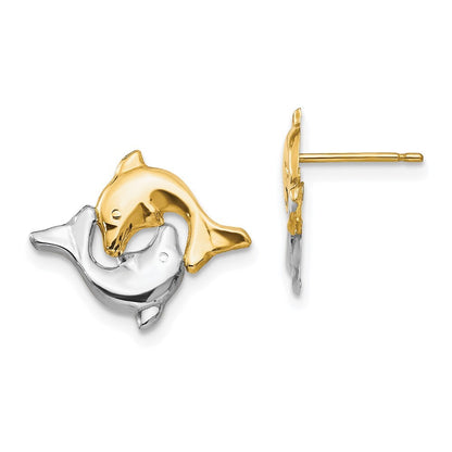14k Yellow Gold Rhodium Dolphin Stud Earrings Gift for Women