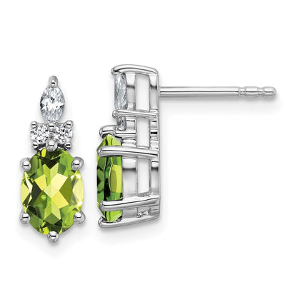 14K White Gold Polished Diamond and Peridot Twisted Drop & Dangle Earrings