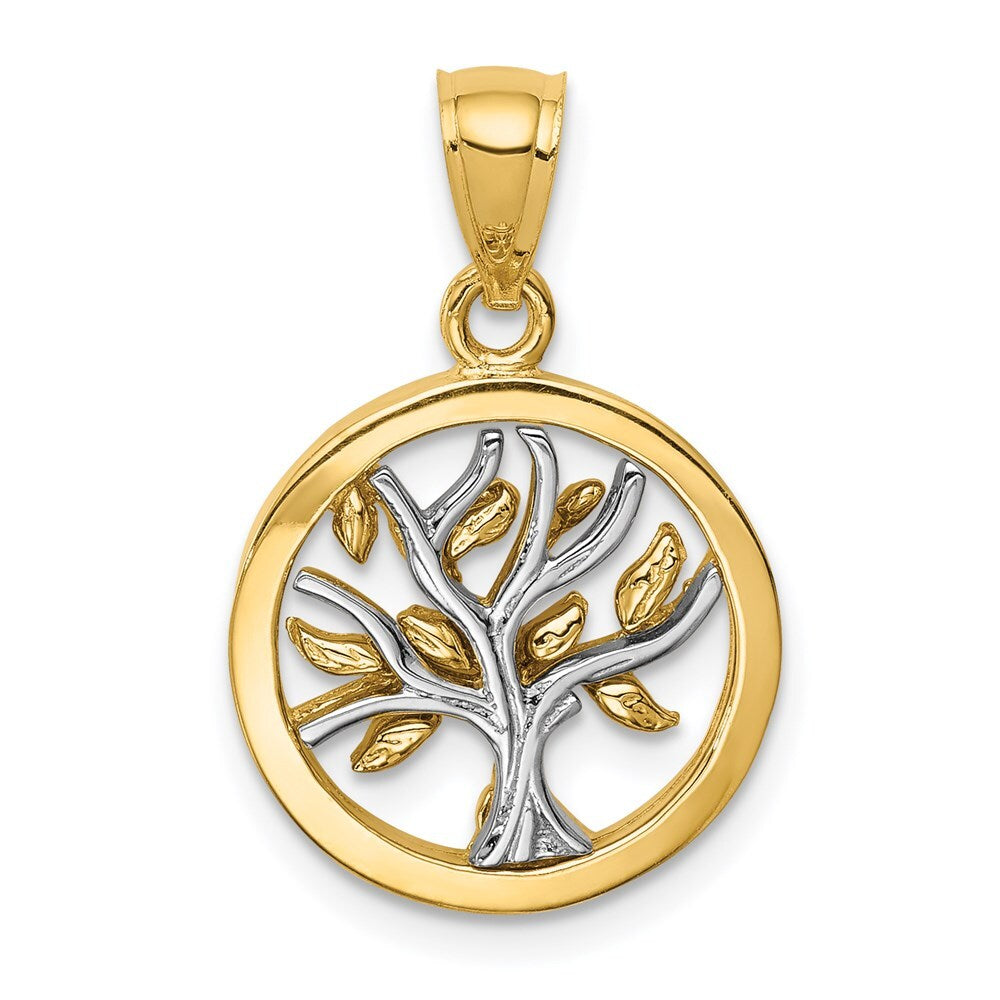 14k Two-tone Gold Polished Tree of Life Pendant for Women