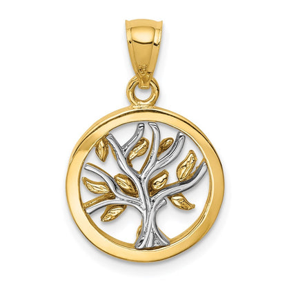 14k Two-tone Gold Polished Tree of Life Pendant for Women