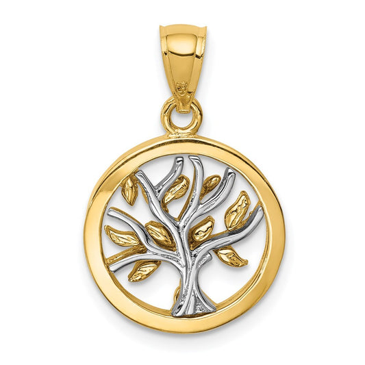 14k Two-tone Gold Polished Tree of Life Pendant for Women