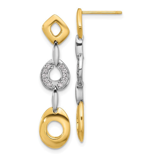 Sterling Silver Gold-tone Polished Cubic Zirconia Post Dangle Earrings