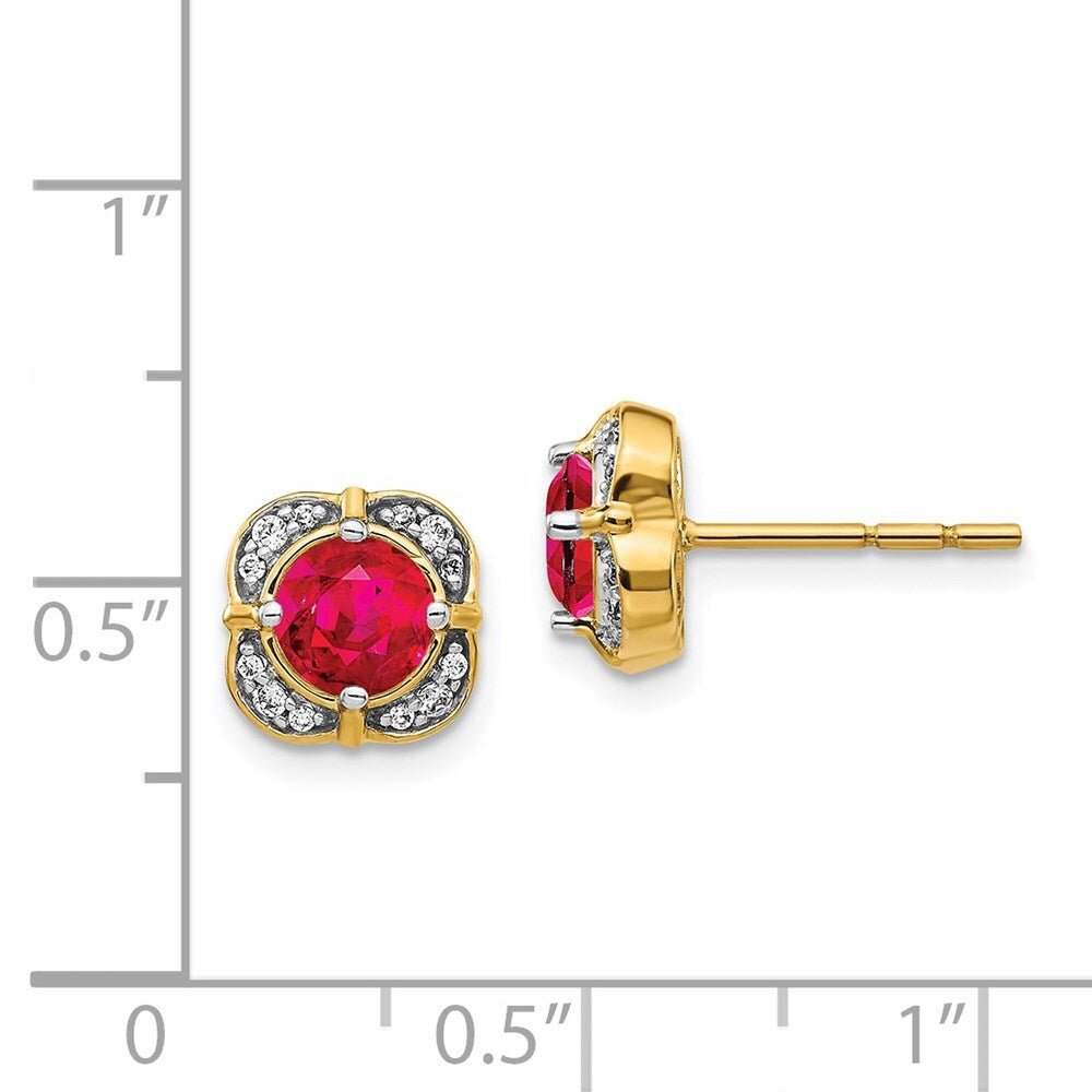 14k Yellow Gold Diamond and Ruby Fancy Stud Earrings