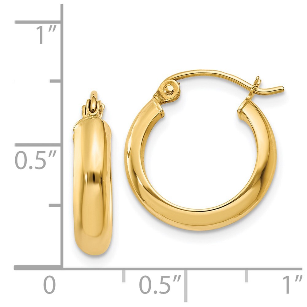 14k Yellow Gold Round Tube Hoop Earrings Gift for Women