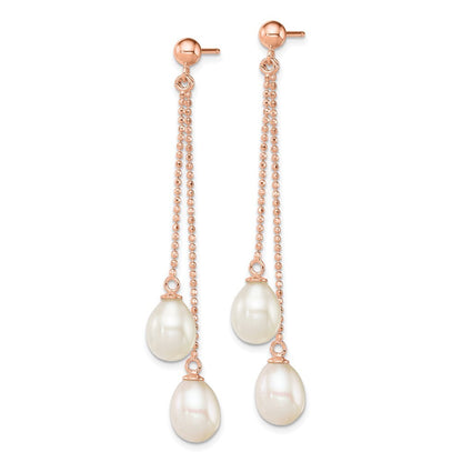 Sterling Silver White Rice Freshwater Cultured Pearl Dangle Earrings