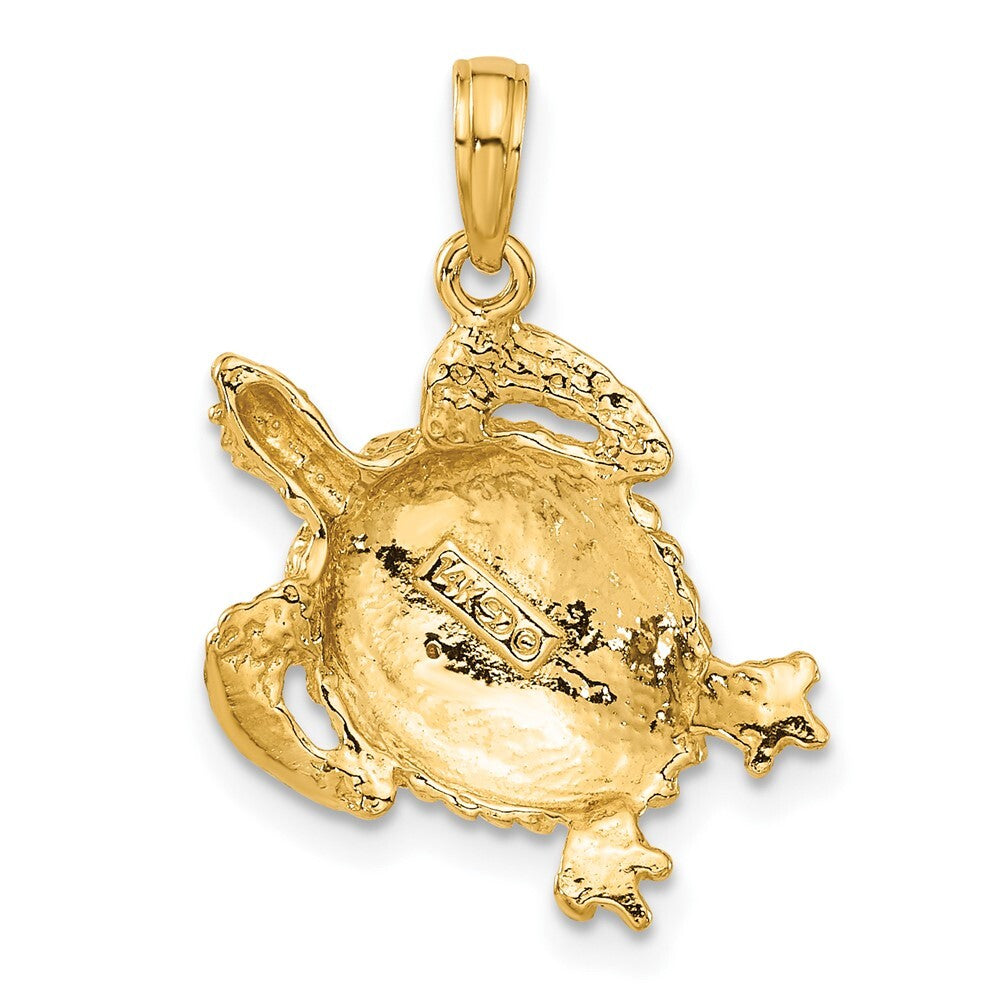 14k Yellow Gold Solid Polished Open-Backed Turtle Pendant for Women