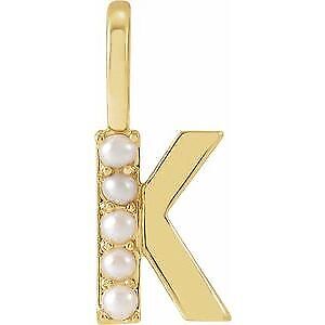 14k Yellow Gold Cultured White Freshwater Pearl Initial K Charm Pendant