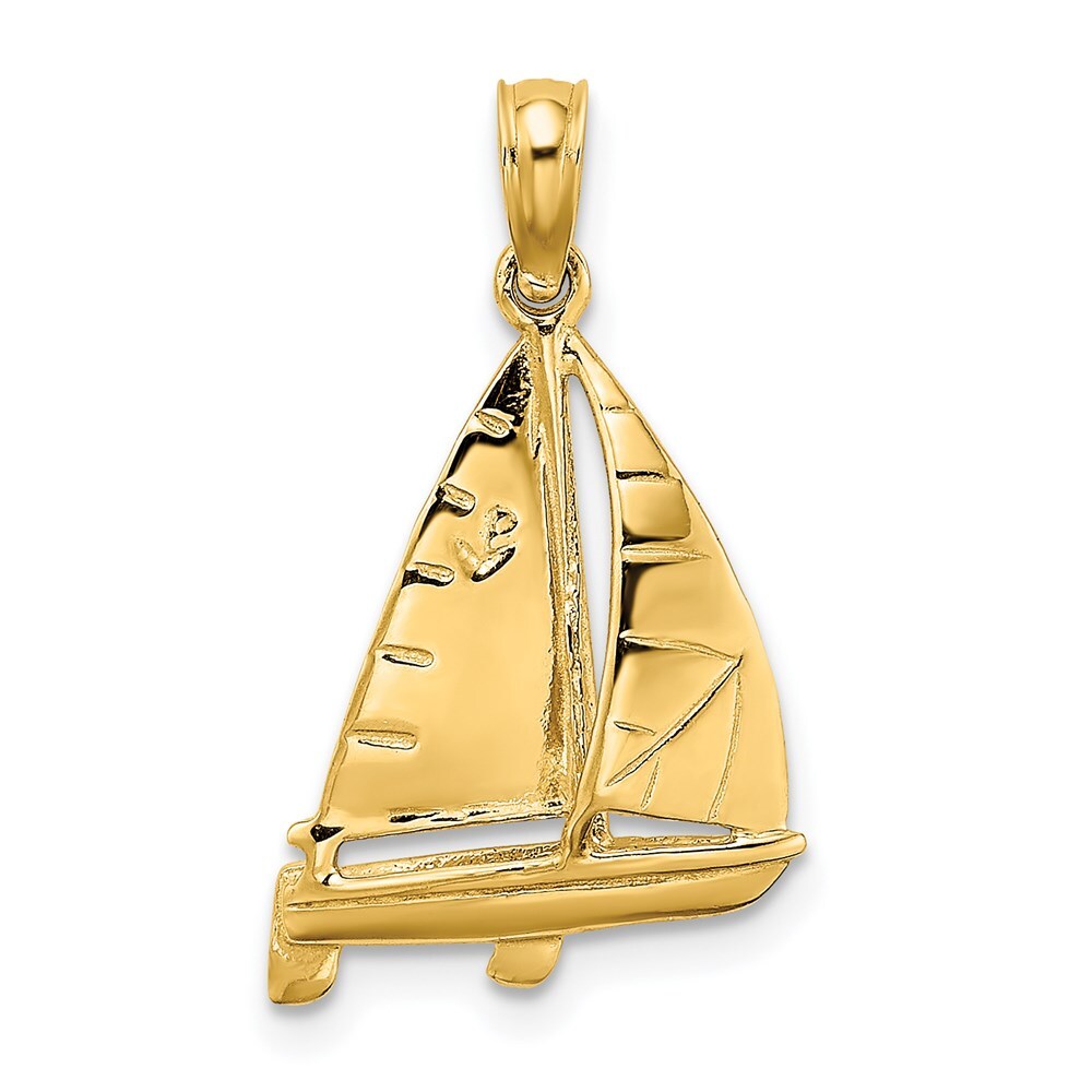 14k Yellow Gold 3-D Polished SAILBOAT Charm Pendant for Women
