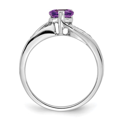 14k White Gold Amethyst and Diamond Heart Ring Size 7