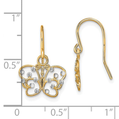 14k Yellow Gold Rhodium Diamond-Cut Butterfly Wire Stud Earrings Gift for Women