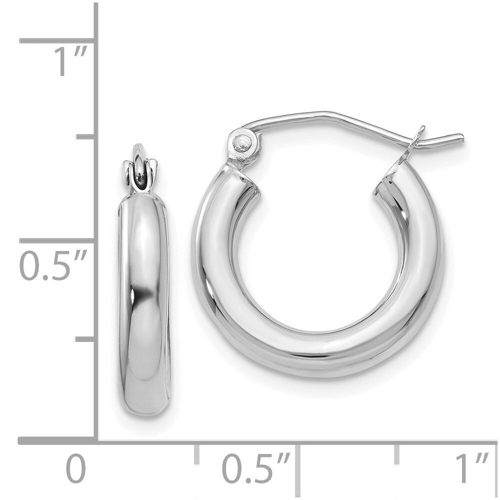 14K White Gold Polished 3mm Tube Hoop Earrings Gift for Women