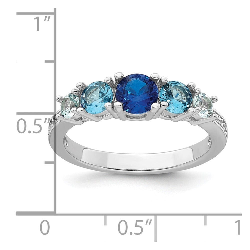 Sterling Silver Polished Cubic Zirconia Spinel & Aquamarine Ring Size 6