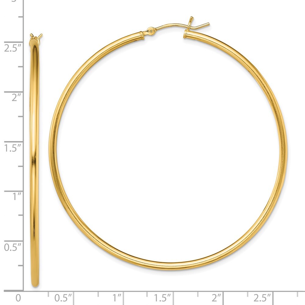 Sterling Silver Gold-Tone Polished 2x60mm Hoop Earrings