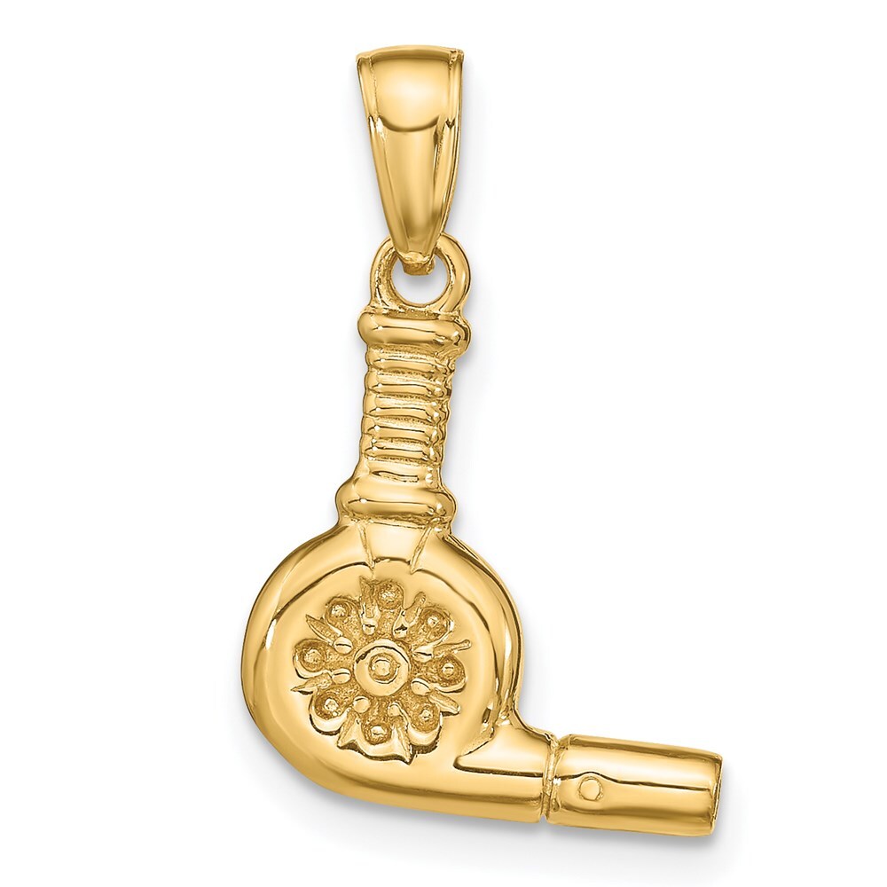 14k Yellow Gold 3-D Blow Dryer Pendant for Women