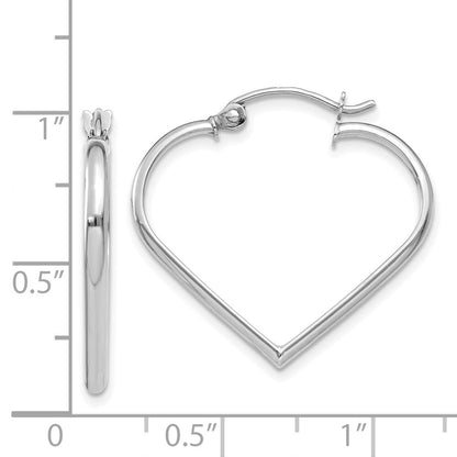 14k White Gold 2mm Heart Hoop Earrings Gift for Women