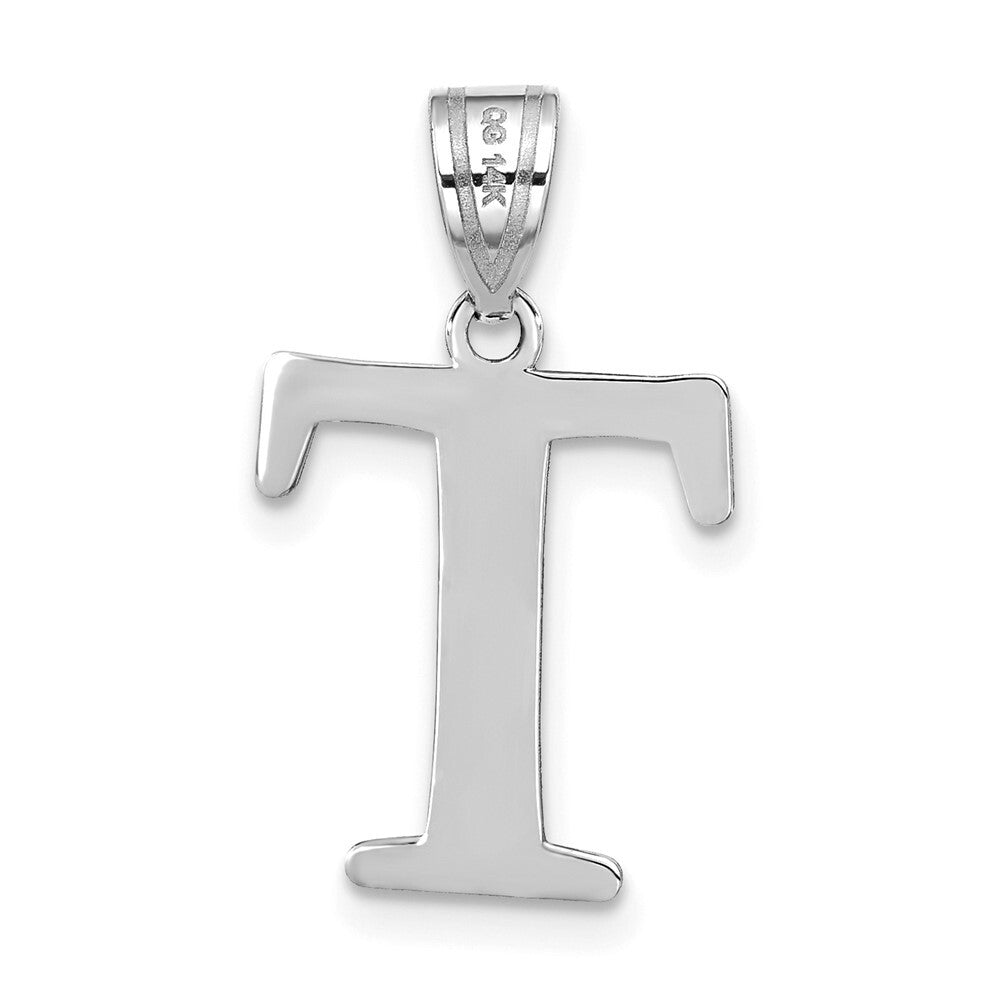 14k White Gold Polished Etched Letter T Initial Pendant for Women