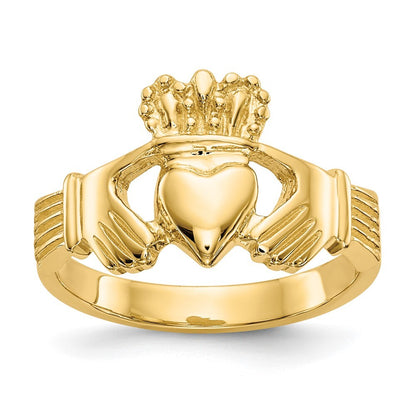 14K Yellow Gold Polished Claddagh Ring