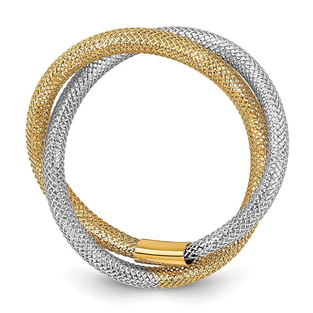 14K Yellow Gold with Rhodium Woven Mesh Stretch Ring