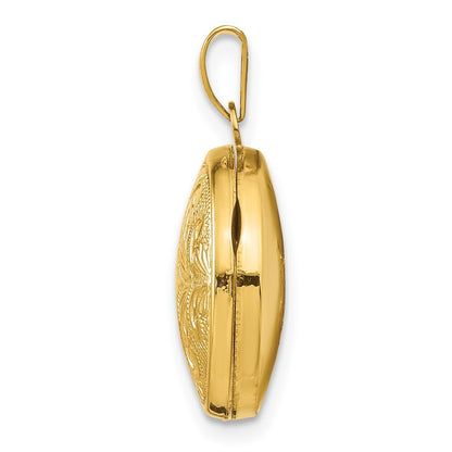 14k Yellow Gold 16mm Round Locket Pendant with Scroll Design for Women