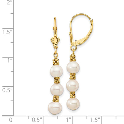 14k Yellow Gold 5-6mm White Semi-Round Freshwater Cultured Pearl Dangle Earrings