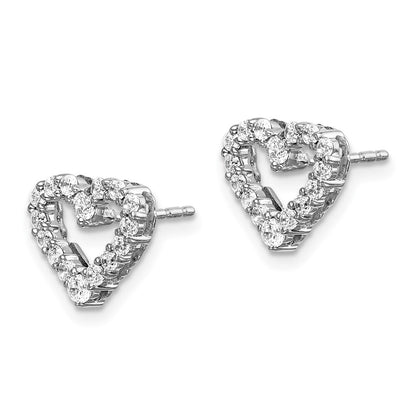 14k White Gold Diamond Heart Stud Earrings