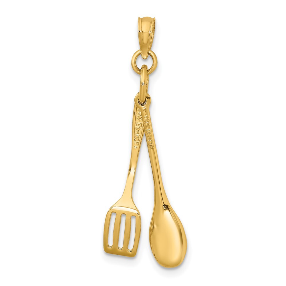 14k Yellow Gold 3-D Moveable Spoon and Spatula Charm Pendant for Women