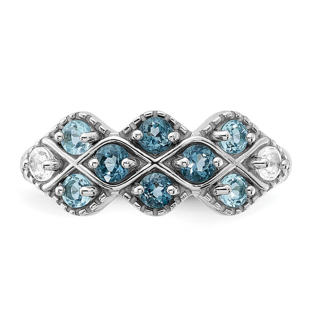 SS Rhodium-plated London Lt. Swiss Blue and White Topaz Ring Size 6