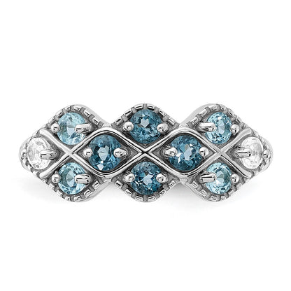 SS Rhodium-plated London Lt. Swiss Blue and White Topaz Ring Size 6