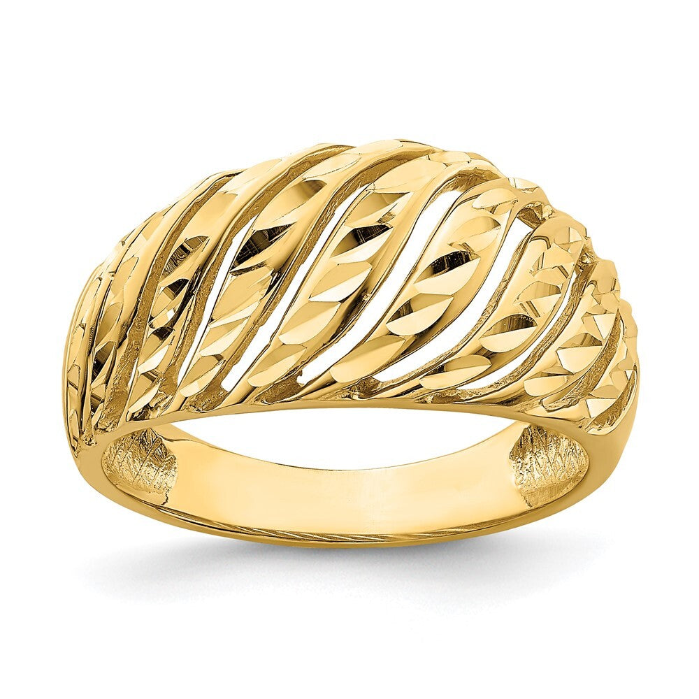 14K Yellow Gold Open Slash Diamond-cut Dome Ring