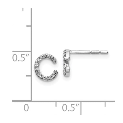 14k White Gold Diamond Initial C Stud Earrings Gift for Women