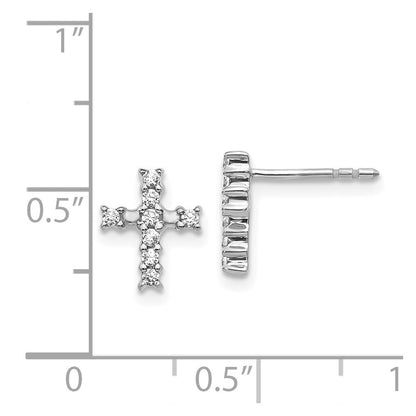 14k White Gold Polished Diamond Cross Stud Earrings