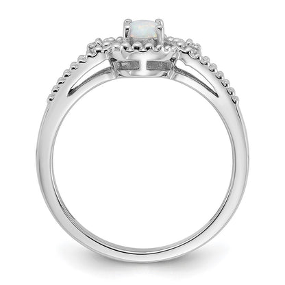 Sterling Silver Rhodium-plated Created Opal & Diamond Ring