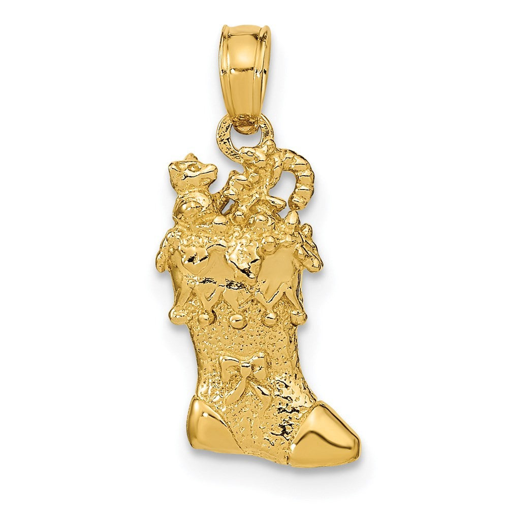 14k Yellow Gold Solid Polished 3-D Christmas Stocking Charm