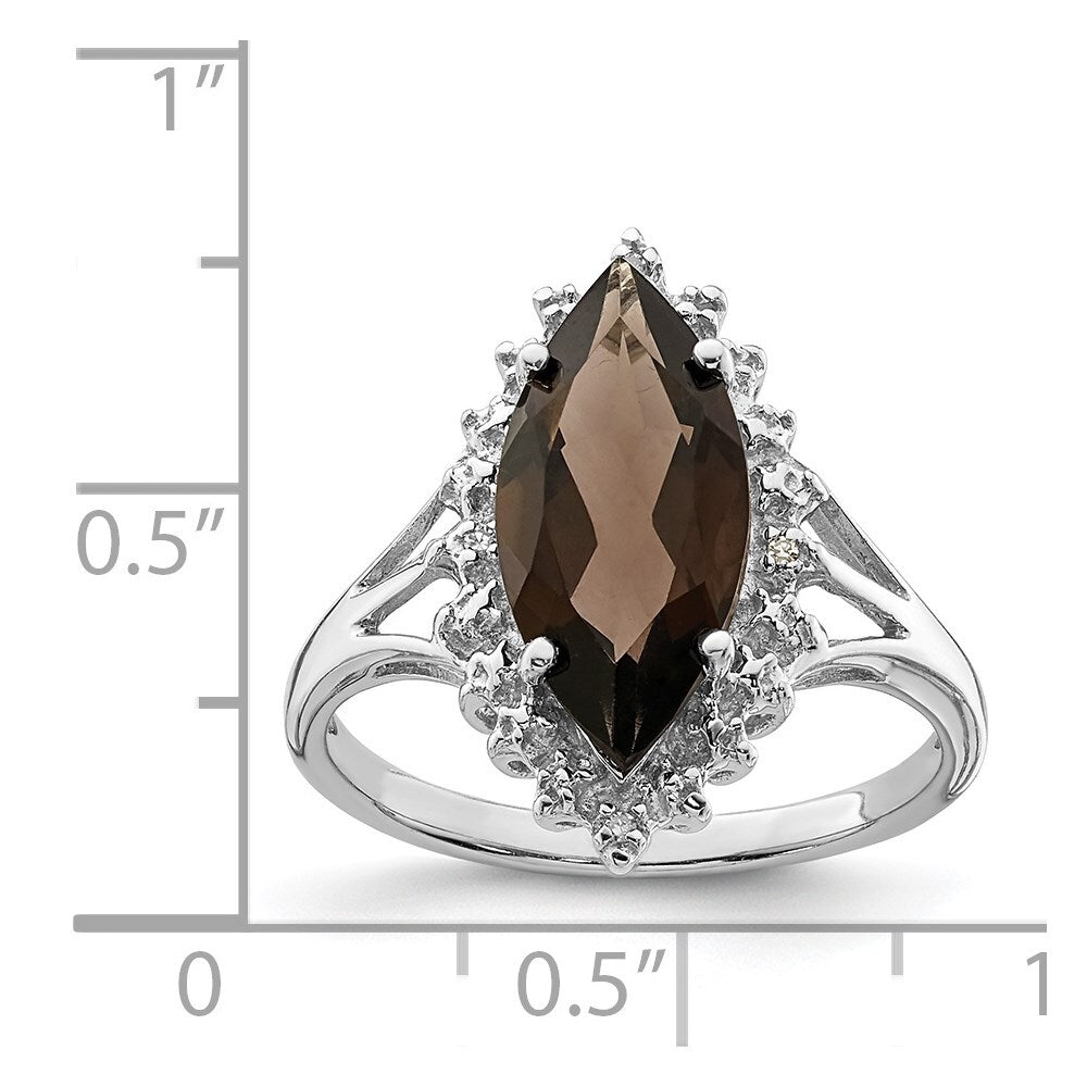 Sterling Silver Rhodium Smoky Quartz Diamond Ring Size 8