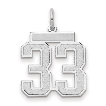 14k White Gold Medium Satin Number 33 Charm Pendant for Women