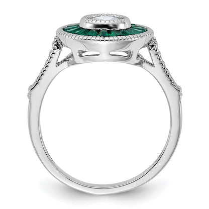 Sterling Silver Rhodium-plated Green Spinel and Cubic Zirconia Ring SZ 7