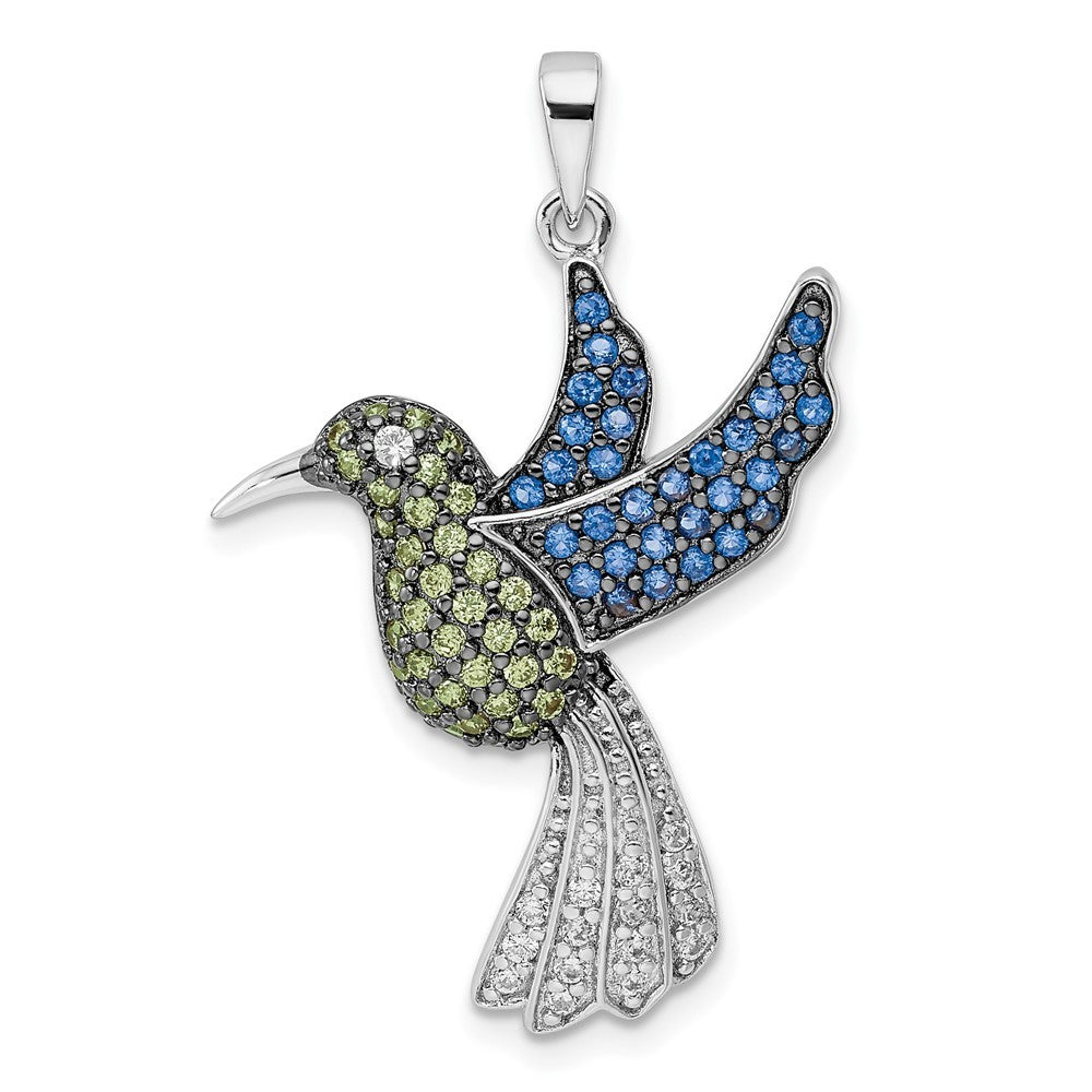Sterling Silver Multicolor Cubic Zirconia Hummingbird Pendant