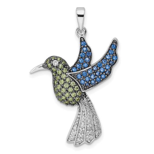 Sterling Silver Multicolor Cubic Zirconia Hummingbird Pendant