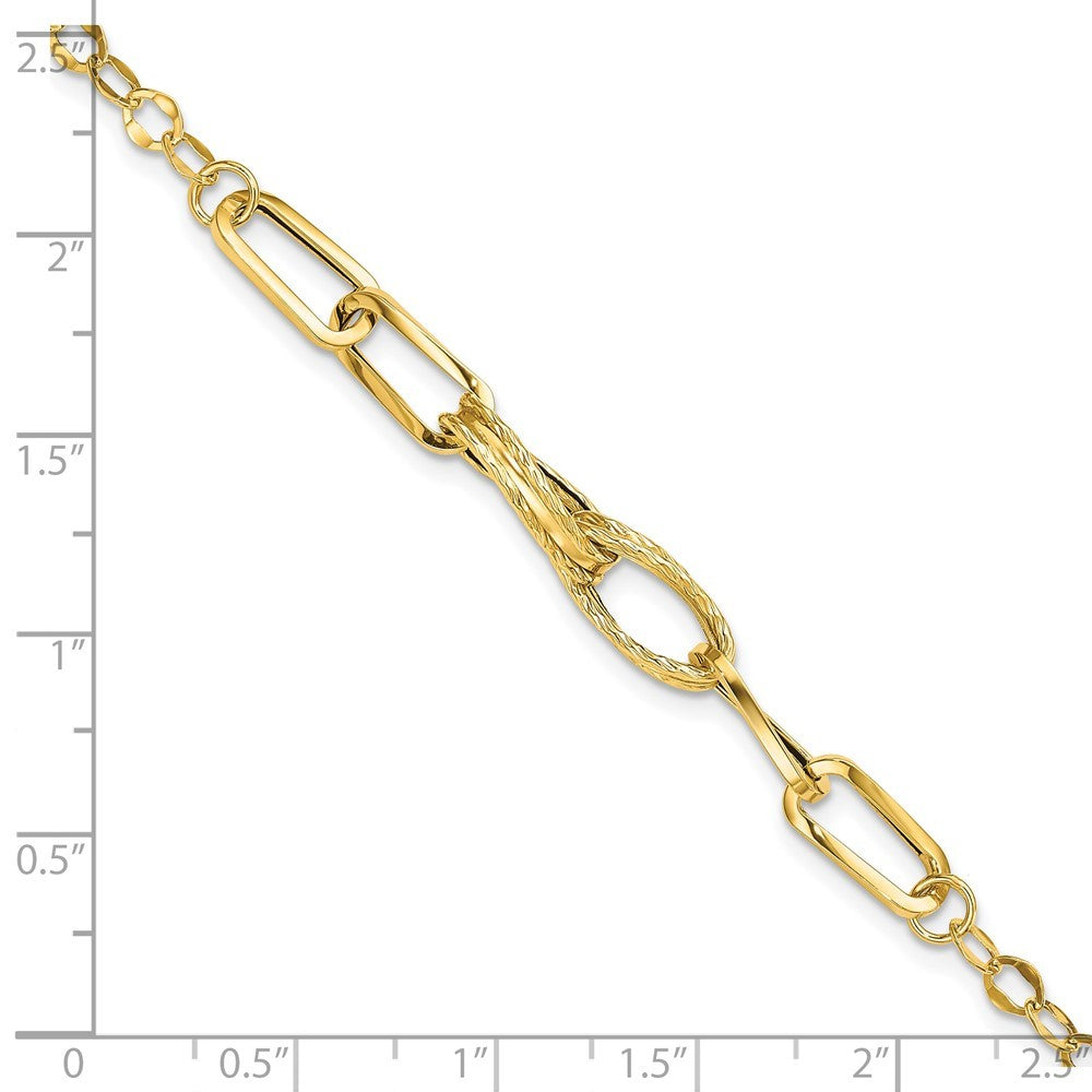 14k Yellow Gold Polished Textured Fancy Link 7.75 inch Bracelet