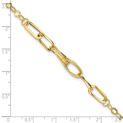 14k Yellow Gold Polished Textured Fancy Link 7.75 inch Bracelet