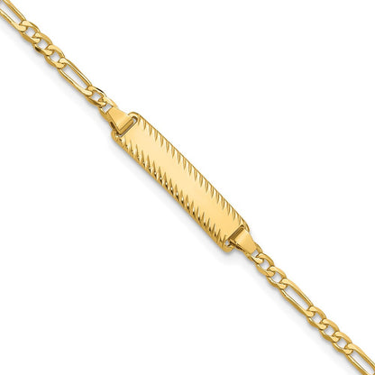14k Yellow Gold Solid Chain Figaro Link Diamond-cut 20x5mm Plate 8" ID Bracelet