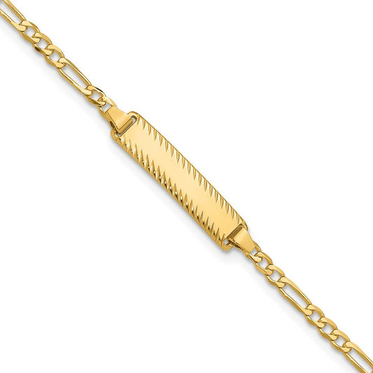 14k Yellow Gold Solid Chain Figaro Link Diamond-cut 20x5mm Plate 8" ID Bracelet