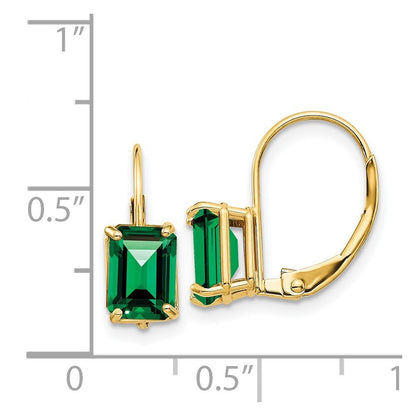 14k Yellow Gold 7x5mm Emerald Cut Mount St. Helens Dangle Earrings Leverback