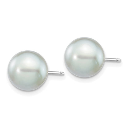 14k White Gold 8-9mm Grey Round Akoya Saltwater Cultured Pearl Stud Earrings