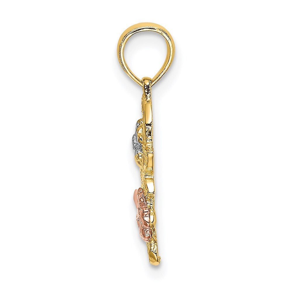 14k Two-tone Gold with White Rhodium Flowers Charm Pendant for Women