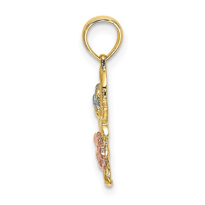 14k Two-tone Gold with White Rhodium Flowers Charm Pendant for Women